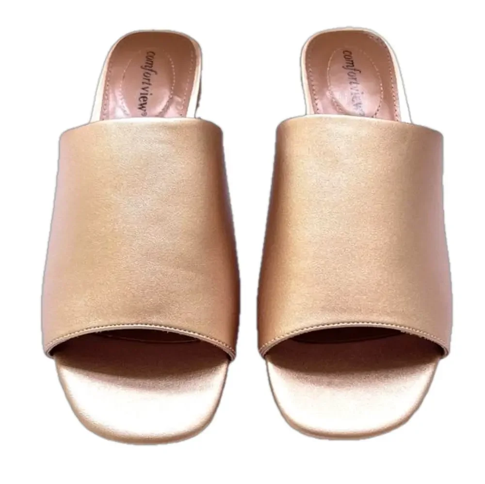 Comfort View Sola Gold Size 9 Mules Slip On Metallic Slides Flats EUC